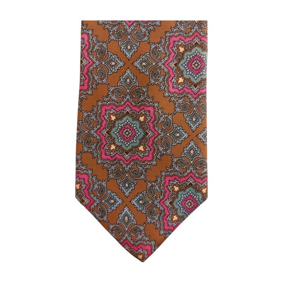Mario Valentino Brown Geometric 100% Italian Silk Neck Tie - Picture 2 of 4